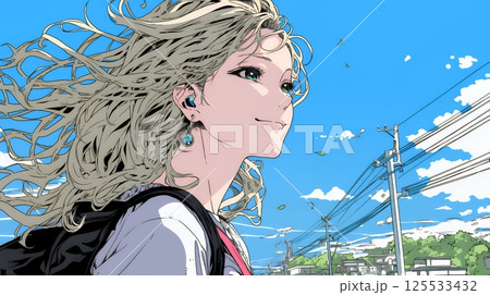 じっと遠くを見つめている若い女性