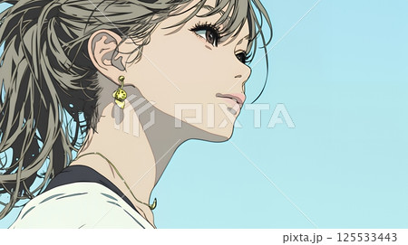 じっと遠くを見つめている若い女性