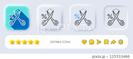 Cut tax line icon. Neumorphic, Flat shadow, 3d buttons. Reduction tax rate sign. Inflation symbol. Line cut tax icon. Social media icons. Vector 125533466