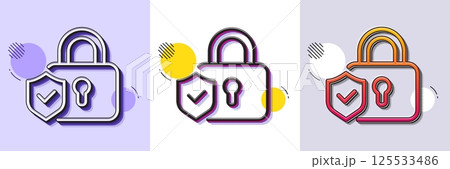 Security lock line icon. Halftone dotted pattern. Gradient icon with grain shadow. Cyber defence shield sign. Private protection symbol. Line security lock icon. Various designs. Vector 125533486