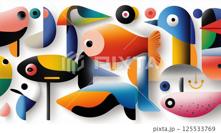 Abstract colorful fish background. Coral reef inhabitants. Art wallpaper Abstract colorful fish background. Coral reef inhabitants. Art wallpaper 125533769