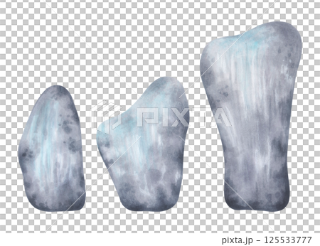 Set of grey blue stones. Pebbles for sea ocean landscape design. Watercolor and marker illustration. Rock clip art for nature scenes design. Hand drawn isolated art. Geological minerals drawing Set of grey blue stones. Pebbles for sea ocean landscape design. Watercolor and marker illustration. Rock clip art for nature scenes design. Hand drawn isolated art. Geological minerals drawing 125533777
