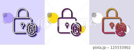 Fingerprint lock line icon. Halftone dotted pattern. Gradient icon with grain shadow. Finger print scan sign. Biometric identity symbol. Line fingerprint lock icon. Various designs. Vector Fingerprint lock line icon. Halftone dotted pattern. Gradient icon with grain shadow. Finger print scan sign. Biometric identity symbol. Line fingerprint lock icon. Various designs. Vector 125533902