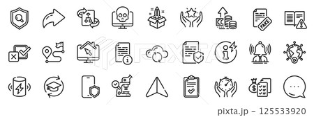 Checklist, Power info and Charge battery line icons pack. Share, Message, Paper plane icons. Inspect, Technical algorithm, Phone protect web icon. Vector Checklist, Power info and Charge battery line icons pack. Share, Message, Paper plane icons. Inspect, Technical algorithm, Phone protect web icon. Vector 125533920