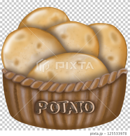 Potato and Potato with Basket hand drawn cute cartoon style. Potato and Potato with Basket hand drawn cute cartoon style. 125533978