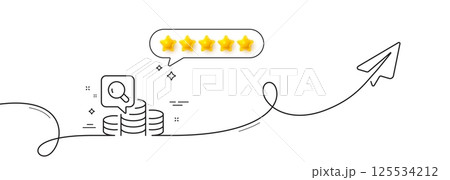 Inspect line icon. Continuous line with share plane. Budget accounting sign. Search money symbol. Five star rate review in speech bubble. Inspect single line ribbon. Loop curve pattern. Vector Inspect line icon. Continuous line with share plane. Budget accounting sign. Search money symbol. Five star rate review in speech bubble. Inspect single line ribbon. Loop curve pattern. Vector 125534212