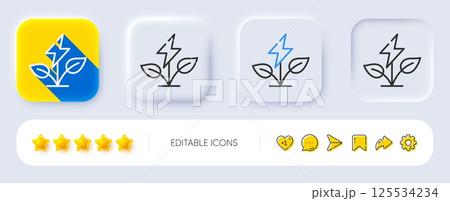 Eco power line icon. Neumorphic, Flat shadow, 3d buttons. Clean electric energy sign. Charging symbol. Line eco power icon. Social media icons. Vector 125534234