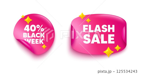 Black week sticker tag. Flash offer paper price banner. Black week 40 percent sale. Special discount sign. Black friday offer symbol. Discount sticker with 3d glitter. Vector Black week sticker tag. Flash offer paper price banner. Black week 40 percent sale. Special discount sign. Black friday offer symbol. Discount sticker with 3d glitter. Vector 125534243