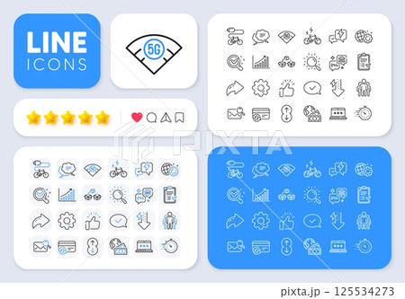 Timer, Graph chart and Laptop password line icons for web app. Message, Share, Like social media icons. Pack of Change card, E-bike, Group pictogram icons. Vector Timer, Graph chart and Laptop password line icons for web app. Message, Share, Like social media icons. Pack of Change card, E-bike, Group pictogram icons. Vector 125534273