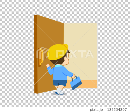 Boy entering the house Boy entering the house 125534297