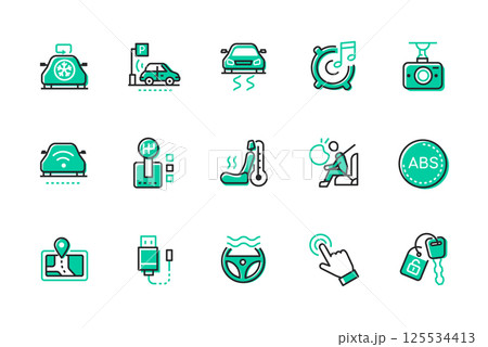 Driving and car care - set of line design style icons 125534413
