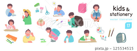 小学生と文房具 125534515