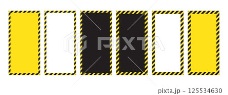 Set of vertical frames with warning tapes for safety signs. The striking yellow and black design is ideal for warning labels, construction notices and safety background images. Set of vertical frames with warning tapes for safety signs. The striking yellow and black design is ideal for warning labels, construction notices and safety background images. 125534630