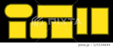 Caution safety frame set with yellow and black tape. Warning tape frames in square, rectangle, and rounded shapes. Perfect for danger signs, construction notices, and emergency backgrounds. 125534644