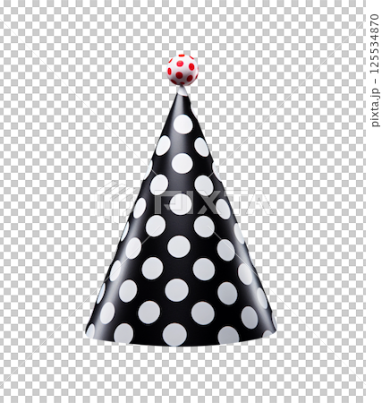 Black Polka Dot Party Hat, Festive Celebration Accessory for Birthday, New Year, Events Png, isolated on transparent 125534870