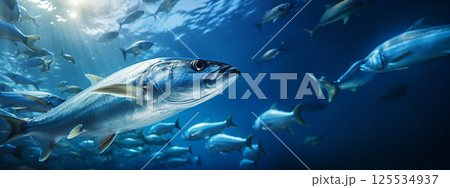 School of herring baltic fish. Marine life. Shad optimized from to be used in background design, decoration 125534937