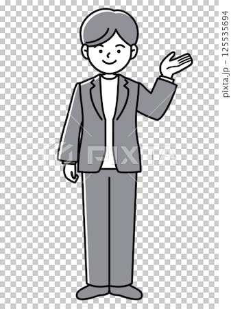 Front view vector illustration of a businessman explaining, introducing or guiding Front view vector illustration of a businessman explaining, introducing or guiding 125535694