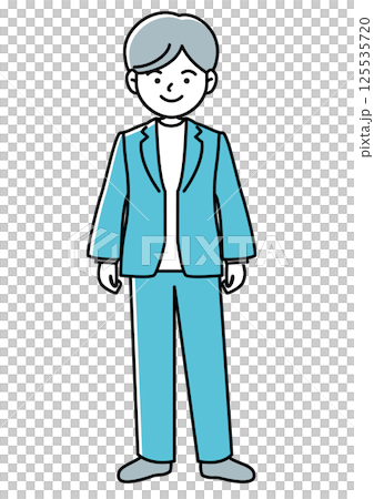 正面向量插圖:一位商人微笑站立 正面向量插圖:一位商人微笑站立 125535720