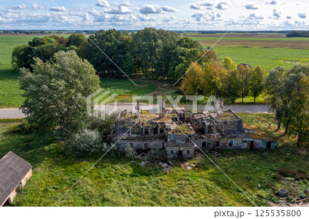 Ruins of an old house in the village. View from above. Ruins of an old house in the village. View from above. 125535800