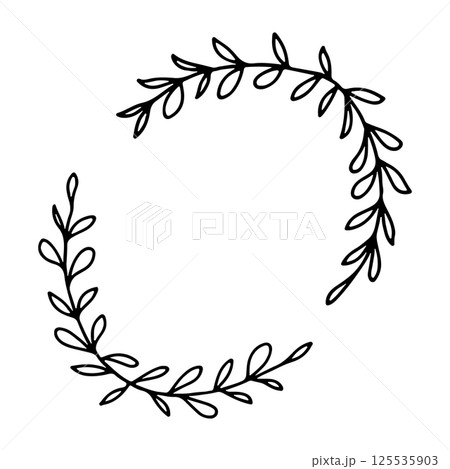 A delicate romantic floral wreath with tiny buds and flowers carefully arranged in a circle shape. A delicate romantic floral wreath with tiny buds and flowers carefully arranged in a circle shape. 125535903