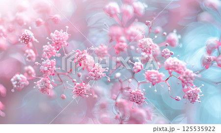 Elegant minimalist floral composition with pink baby's breath flowers covered in frost 125535922