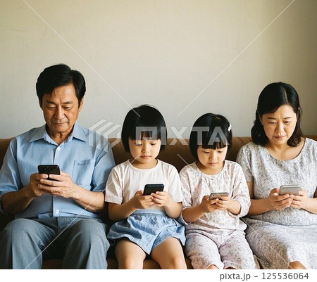 スマホをそれそれが見続ける家族 125536064