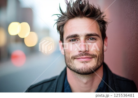 Modern compact urban bathroom features bright lighting and space saving design elements 125536481