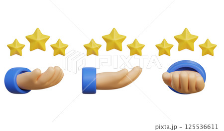 3D star rating review icon on hand 125536611