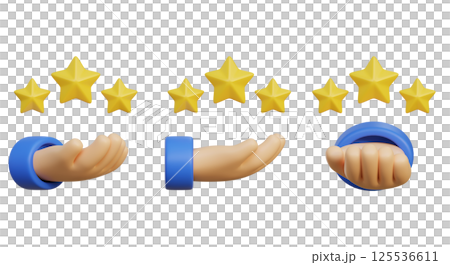 3D star rating review icon on hand 125536611