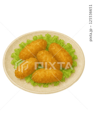 お皿に盛り付けたコロッケのイラスト（食品） 125536651