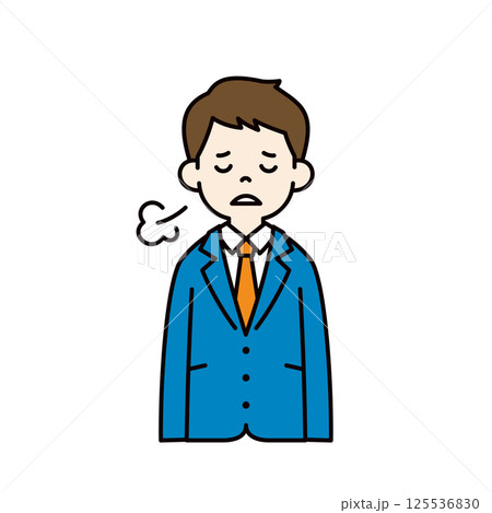 肩を落としてため息をつく、スーツを着た若い男性のベクターイラスト素材＿線幅の編集可能＿カラー 125536830