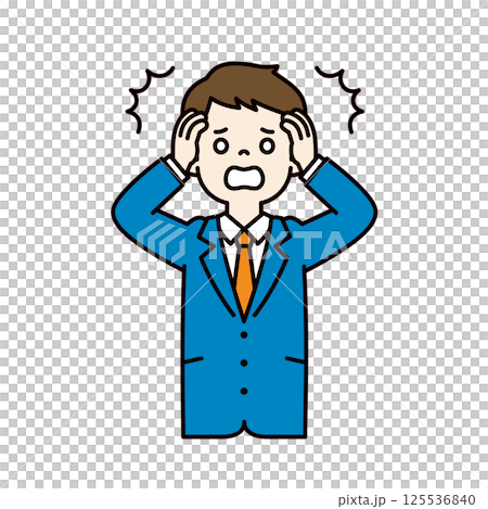 ショックを受ける、スーツを着た若い男性のベクターイラスト素材_線幅の編集可能_カラー ショックを受ける、スーツを着た若い男性のベクターイラスト素材_線幅の編集可能_カラー 125536840
