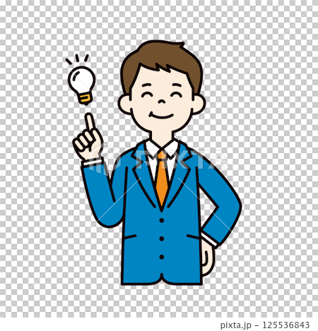 A solution has been found, vector illustration of a young man in a suit_Line width editable_Color 125536843