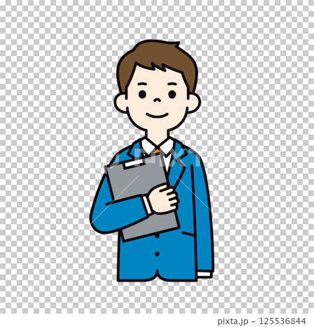 ファイルを持つ、スーツを着た若い男性のベクターイラスト素材＿線幅の編集可能＿カラー 125536844