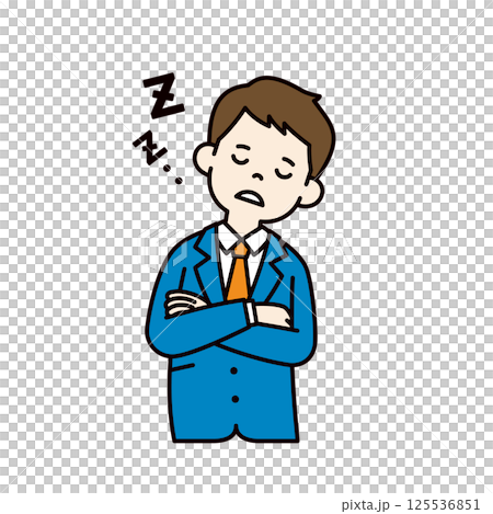 ウトウトする、スーツを着た若い男性のベクターイラスト素材_線幅の編集可能_カラー ウトウトする、スーツを着た若い男性のベクターイラスト素材_線幅の編集可能_カラー 125536851