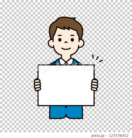 白いフリップを持つ、スーツを着た若い男性のベクターイラスト素材_線幅の編集可能_カラー 白いフリップを持つ、スーツを着た若い男性のベクターイラスト素材_線幅の編集可能_カラー 125536852