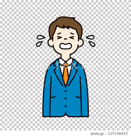 号泣する、スーツを着た若い男性のベクターイラスト素材＿線幅の編集可能＿カラー 125536853
