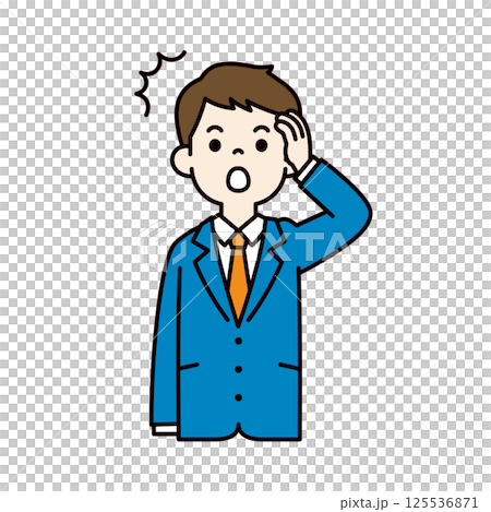 うっかりしていた、スーツを着た若い男性のベクターイラスト素材_線幅の編集可能_カラー うっかりしていた、スーツを着た若い男性のベクターイラスト素材_線幅の編集可能_カラー 125536871