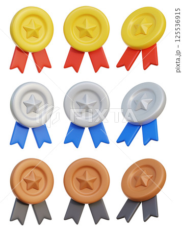 Gold, Silver, Bronze Medal 3 Types 3D Icon 125536915