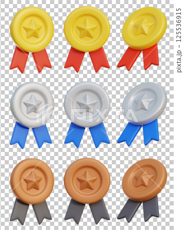 Gold, Silver, Bronze Medal 3 Types 3D Icon 125536915