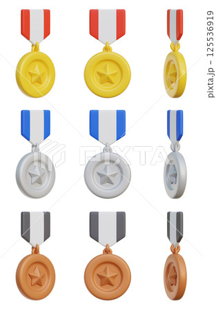 Gold, Silver, Bronze Medal 3 Types 3D Icon Gold, Silver, Bronze Medal 3 Types 3D Icon 125536919
