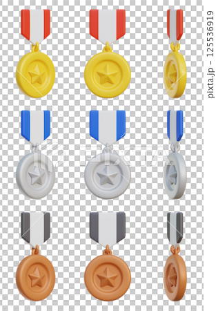 Gold, Silver, Bronze Medal 3 Types 3D Icon Gold, Silver, Bronze Medal 3 Types 3D Icon 125536919