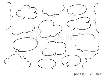 手描きのシンプルなゆるい白黒の吹き出しセット 125536956