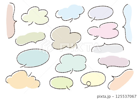手描きのシンプルなゆるいパステルカラーの吹き出しセット 125537067