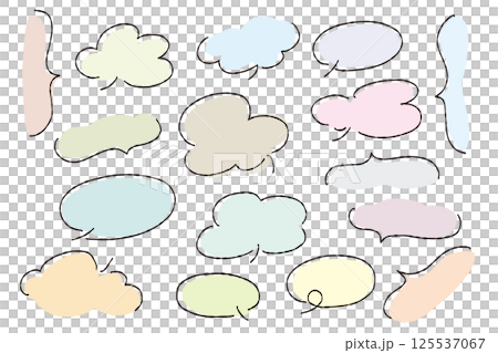手描きのシンプルなゆるいパステルカラーの吹き出しセット 125537067
