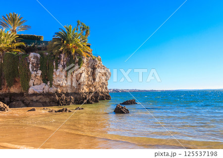 View of beach and the Atlantic ocean in Cascais, Lisbon district, Portugal 125537198