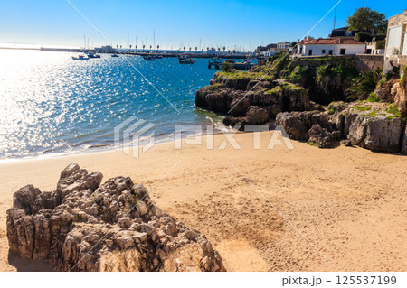View of beach and the Atlantic ocean in Cascais, Lisbon district, Portugal 125537199
