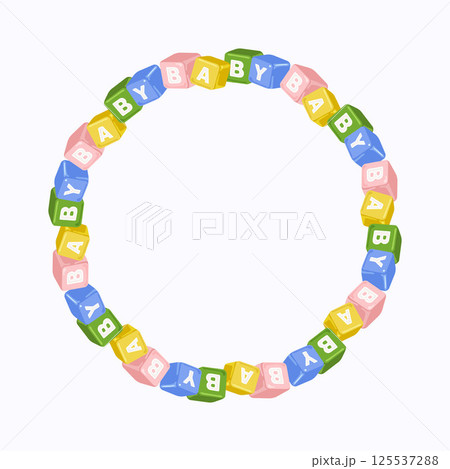 Circular wreath of cubes with letters baby on white background, vector illustration 125537288