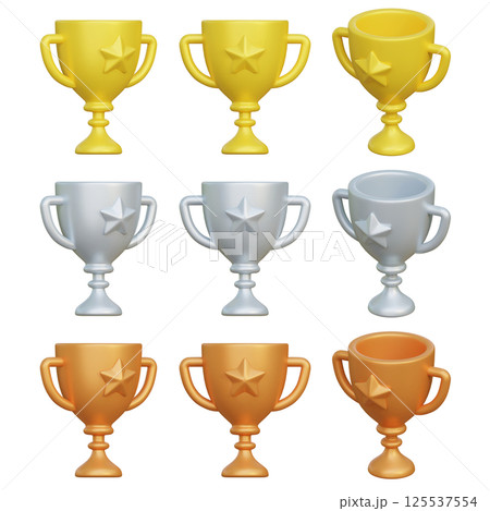 Gold, Silver, Bronze Trophy 3 Types 3D Icon Gold, Silver, Bronze Trophy 3 Types 3D Icon 125537554
