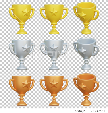 Gold, Silver, Bronze Trophy 3 Types 3D Icon Gold, Silver, Bronze Trophy 3 Types 3D Icon 125537554